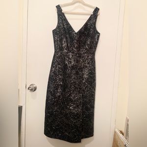NWoT BCBG MAX AZRIA Collection lbd black wool dress w silver shiny metallic